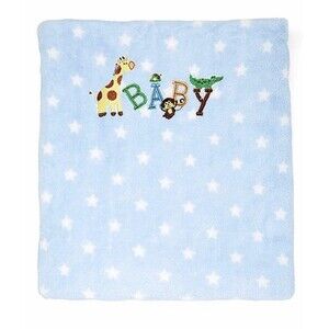 Blue Star Print Stroller Baby Blanket Embroidered Giraffe Monkey Turtle Soft New